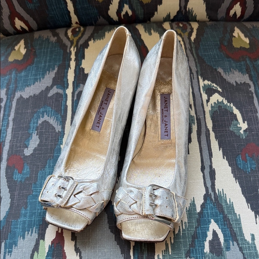 Silver Buckle Peep Toe Heels